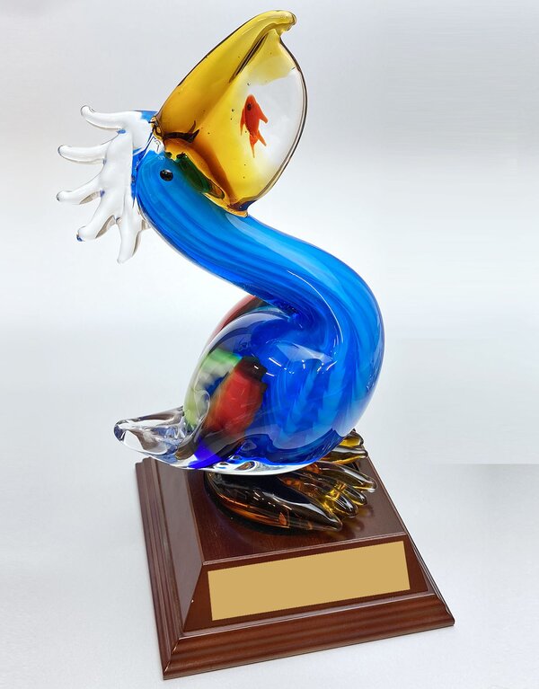 Pelican Glass Art Sculpture with base.