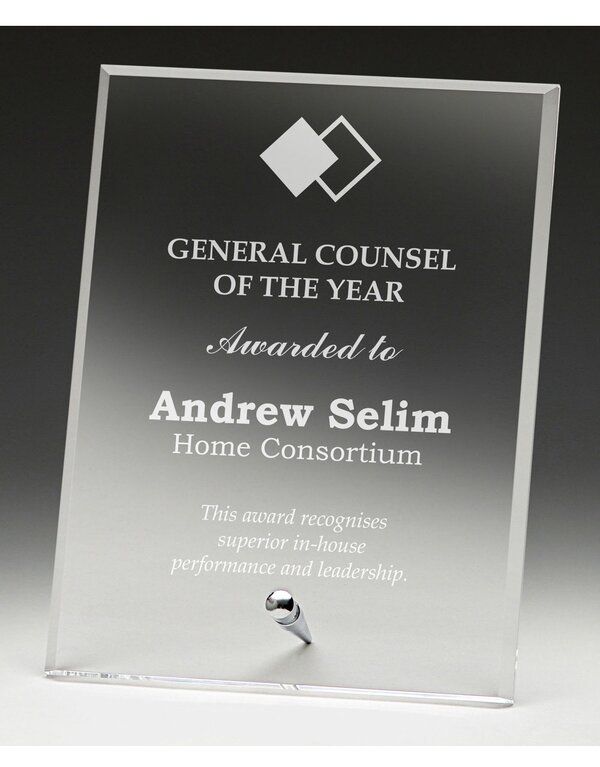 Prestige beveled acrylic 10mm thick Plaque  with metal stand