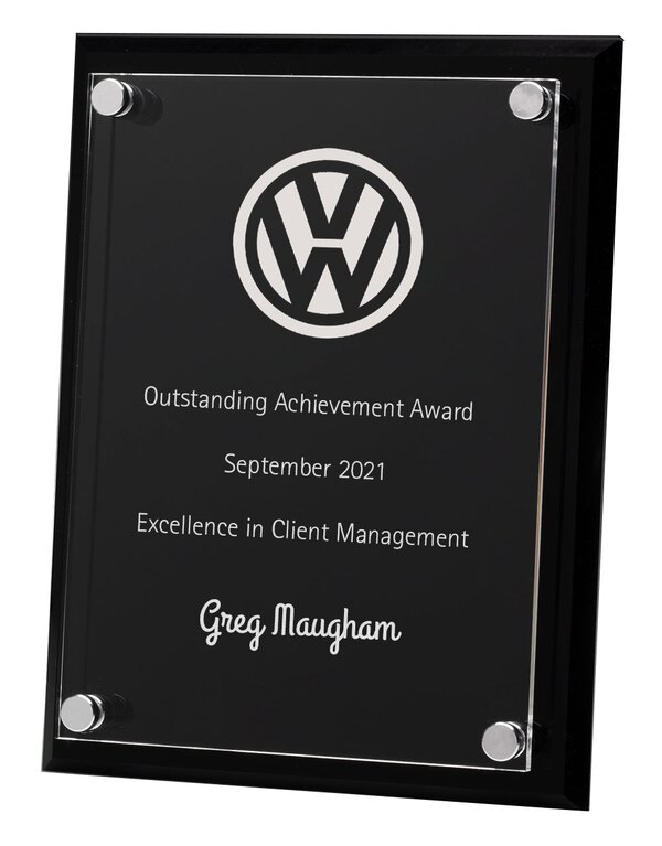 Black Acrylic Plaque with Clear Front & Chrome Trim
